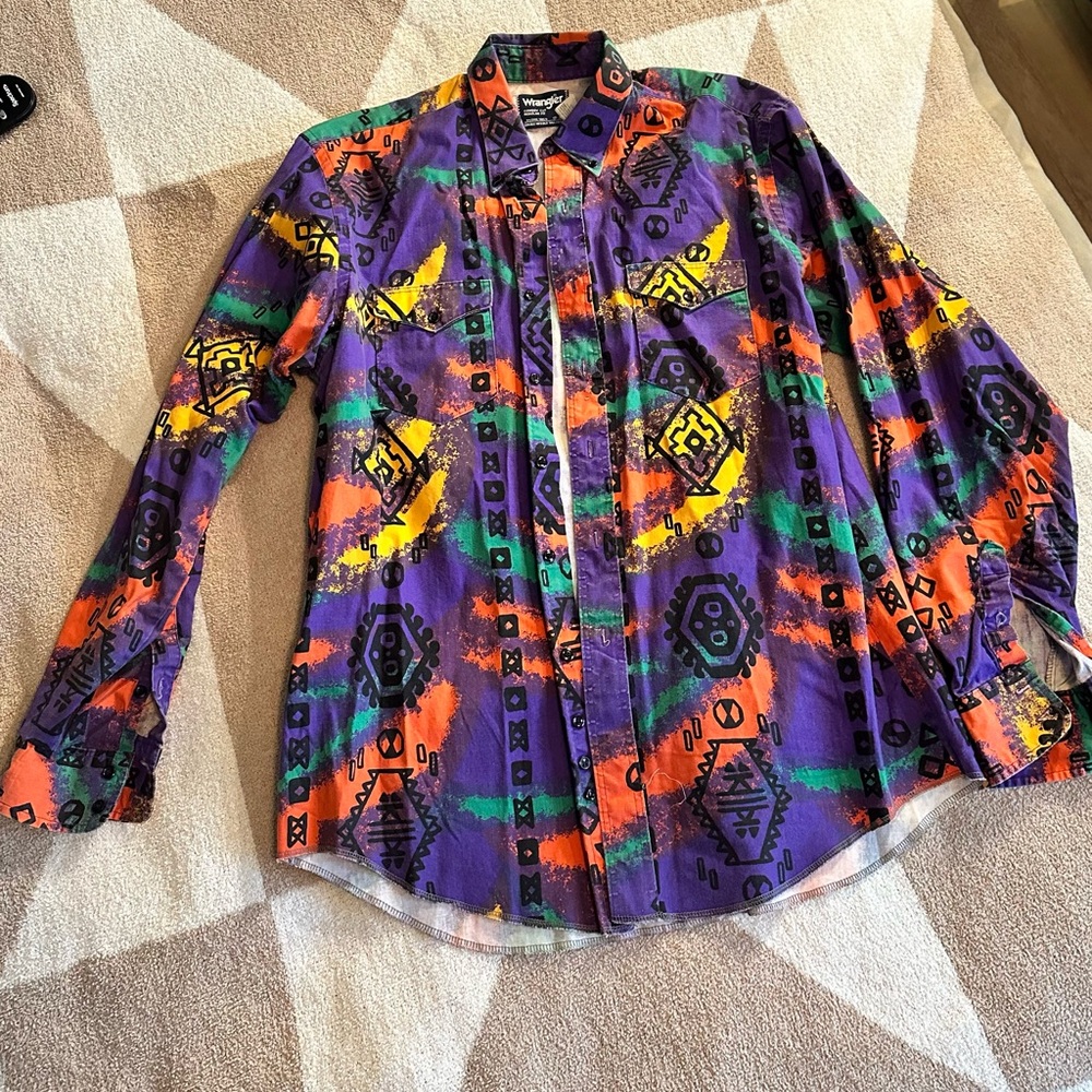 Wrangler Men's Purple and Orange Geometric Shirt